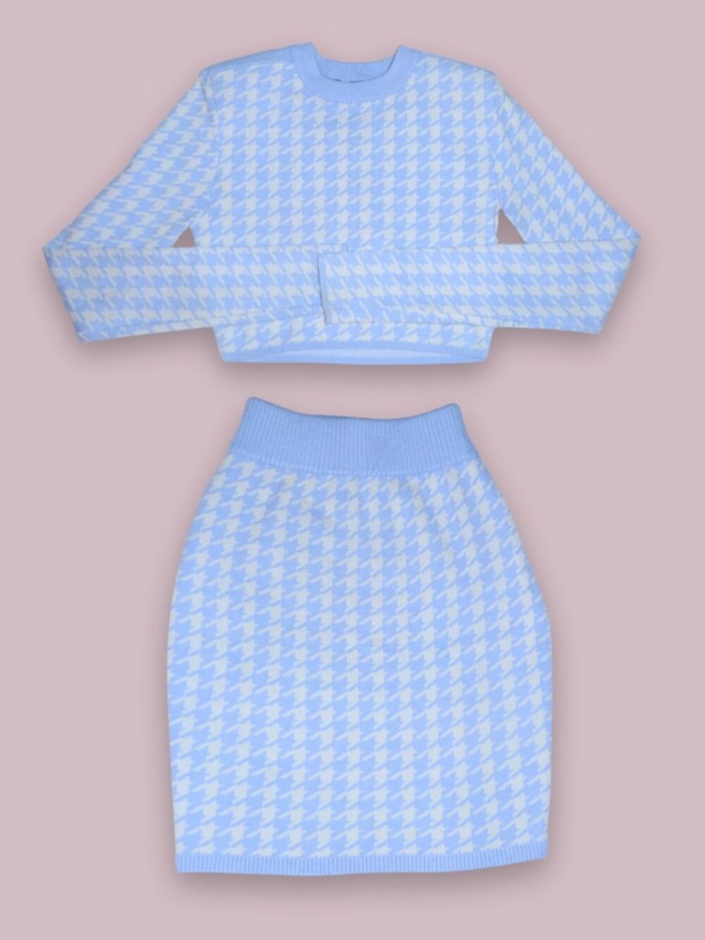 Express Houndstooth Cropped Sweater Mini Skirt Set